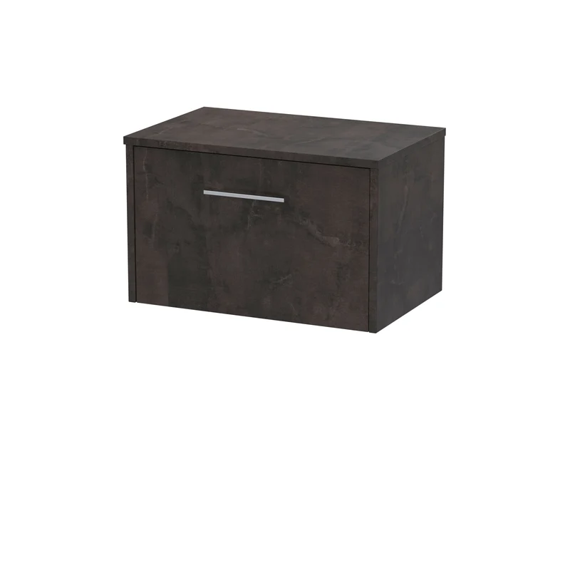 Juno 600mm Wall Hung 1 Drawer Vanity Unit & Worktop - Metallic Slate Matt