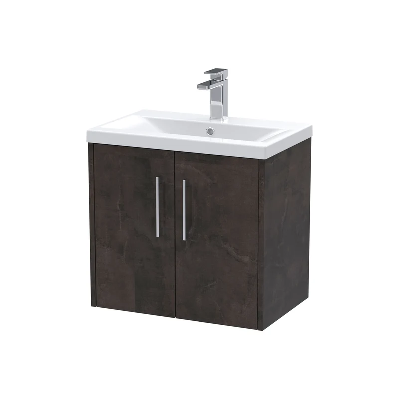 Juno 600mm Wall Hung 2 Door Vanity Unit & Mid Edge Ceramic Basin - Metallic Slate Matt