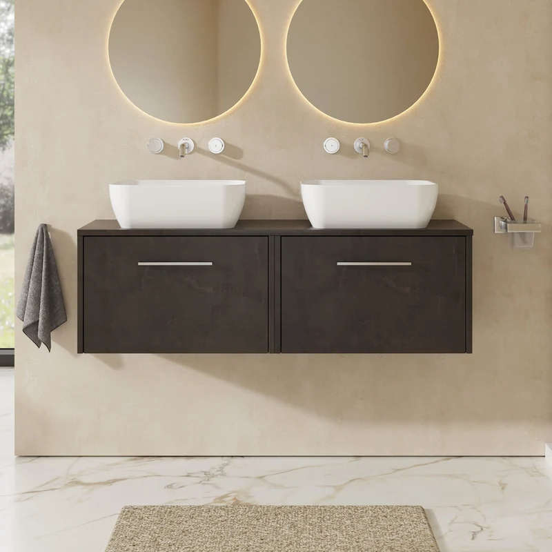 Juno 1200mm Wall Hung 2 Drawer Vanity Unit & Worktop - Metallic Slate Matt