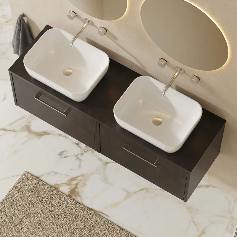 Juno 1200mm Wall Hung 2 Drawer Vanity Unit & Worktop - Metallic Slate Matt