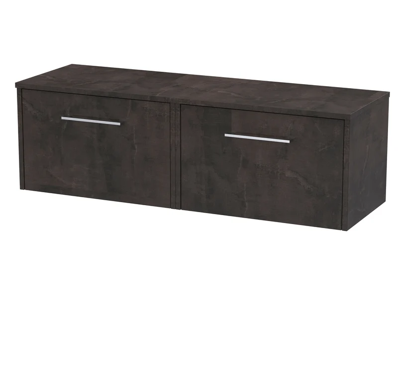 Juno 1200mm Wall Hung 2 Drawer Vanity Unit & Worktop - Metallic Slate Matt