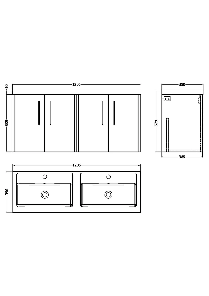 Juno 1200mm Wall Hung 4 Door Vanity Unit & Double Polymarble Basin - Metallic Slate Matt