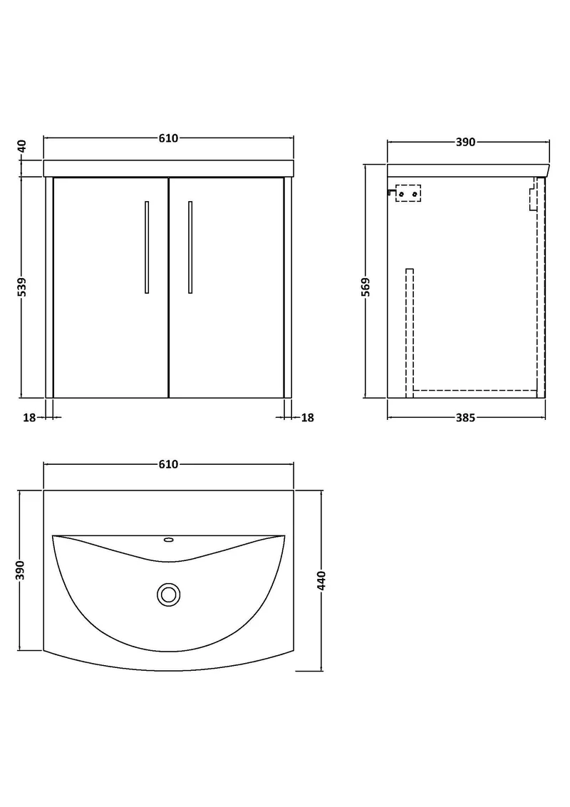 Juno 600mm Wall Hung 2 Door Vanity Unit & Curved Ceramic Basin - Metallic Slate Matt
