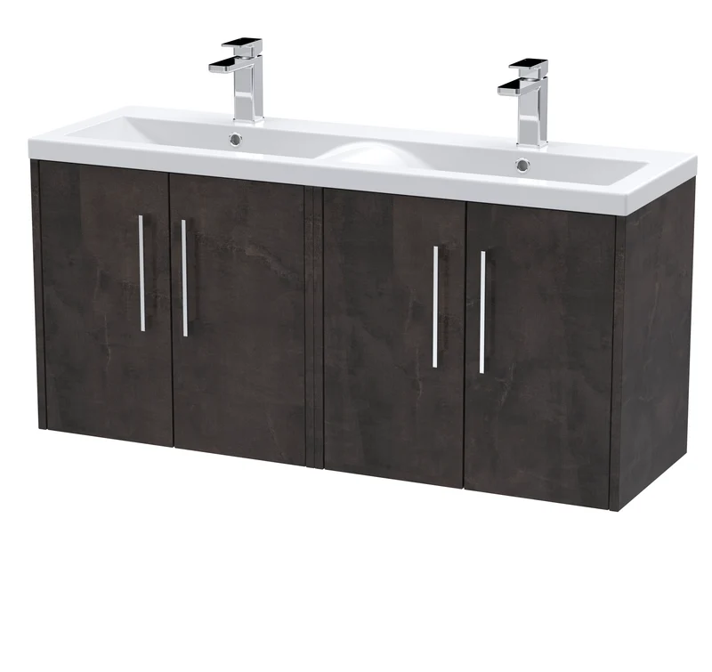 Juno 1200mm Wall Hung 4 Door Vanity Unit & Double Ceramic Basin - Metallic Slate Matt