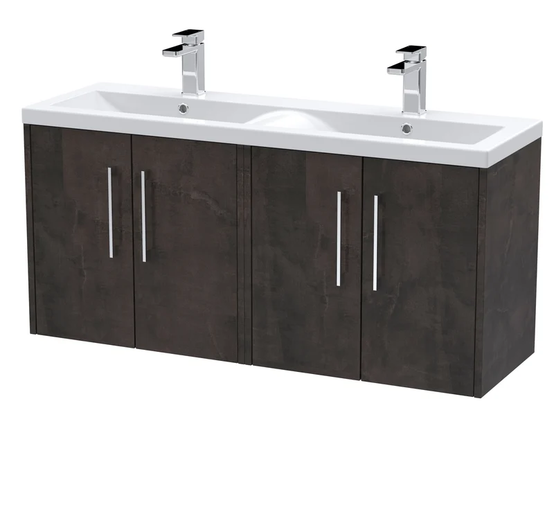 Juno 1200mm Wall Hung 4 Door Vanity Unit & Double Ceramic Basin - Metallic Slate Matt