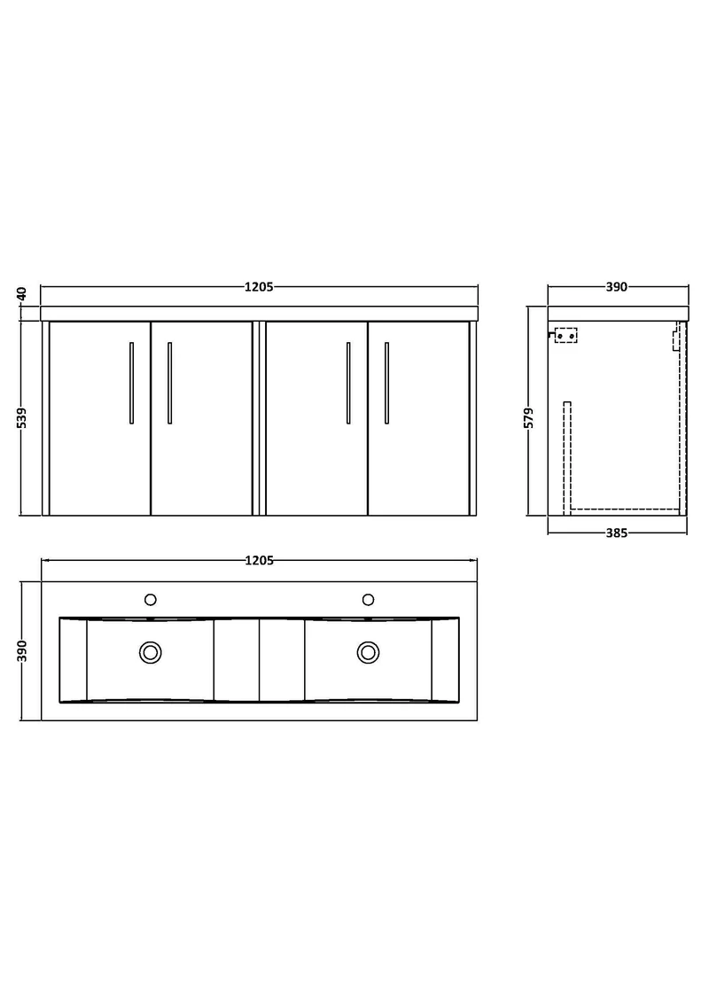 Juno 1200mm Wall Hung 4 Door Vanity Unit & Double Ceramic Basin - Metallic Slate Matt