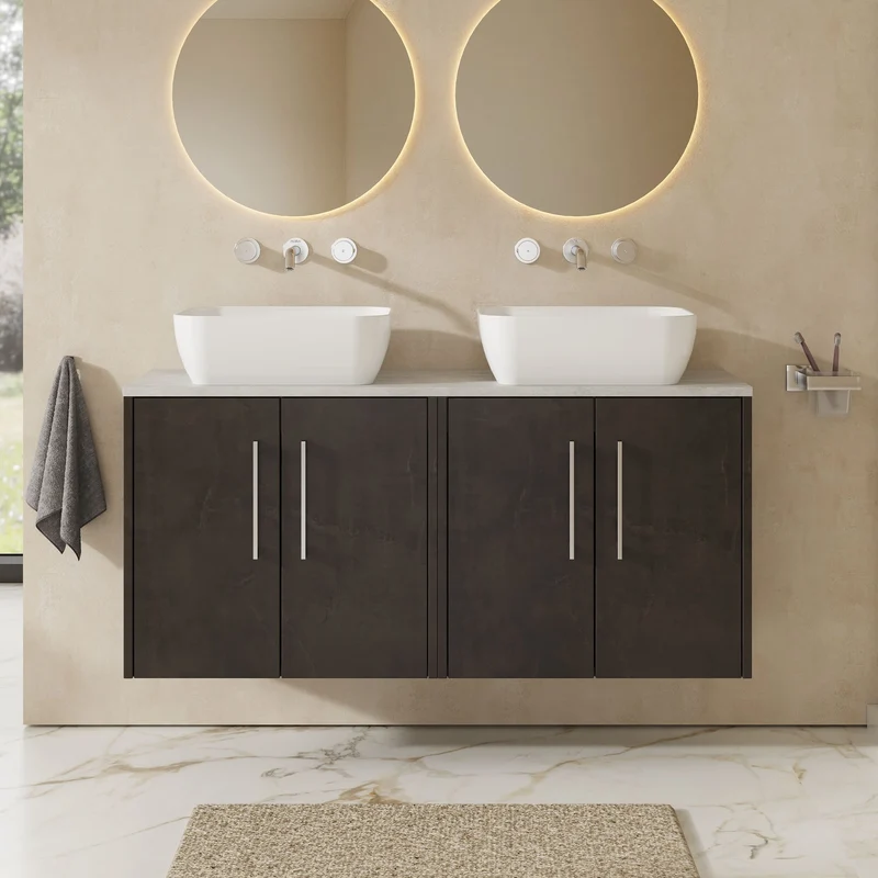 Juno 1200mm Wall Hung 4 Door Vanity Unit & Bellato Grey Laminate Worktop - Metallic Slate Matt