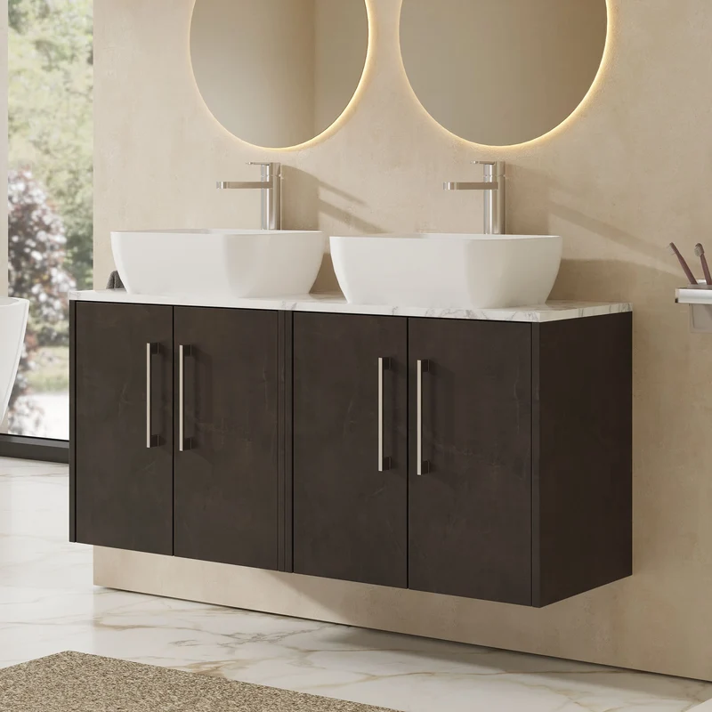 Juno 1200mm Wall Hung 4 Door Vanity Unit & Bellato Grey Laminate Worktop - Metallic Slate Matt