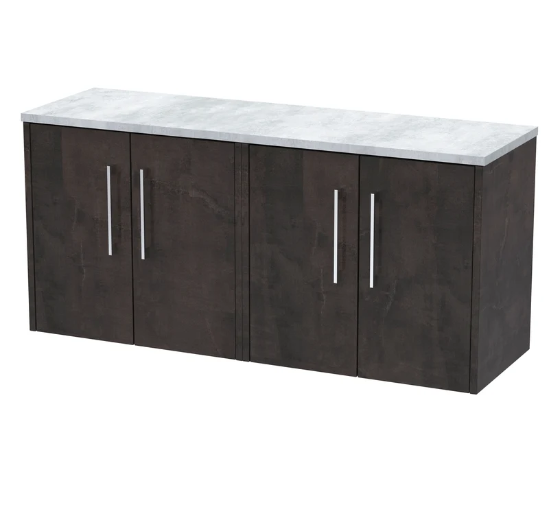 Juno 1200mm Wall Hung 4 Door Vanity Unit & Bellato Grey Laminate Worktop - Metallic Slate Matt