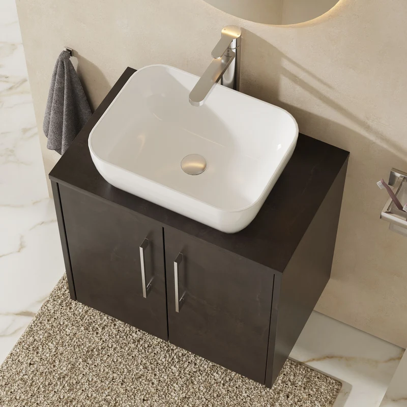 Juno 600mm Wall Hung 2 Door Vanity Unit & Worktop - Metallic Slate Matt