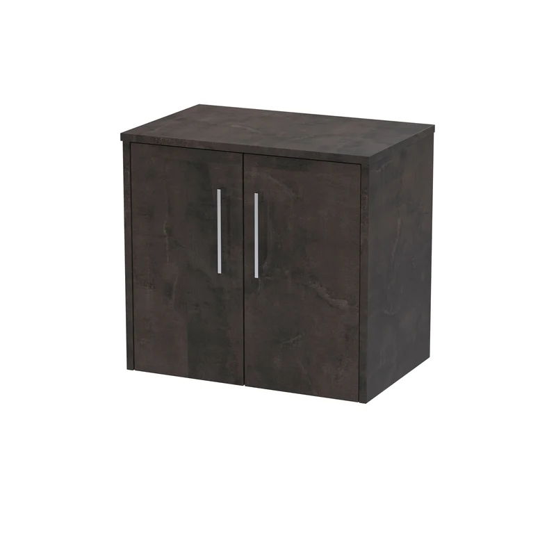 Juno 600mm Wall Hung 2 Door Vanity Unit & Worktop - Metallic Slate Matt