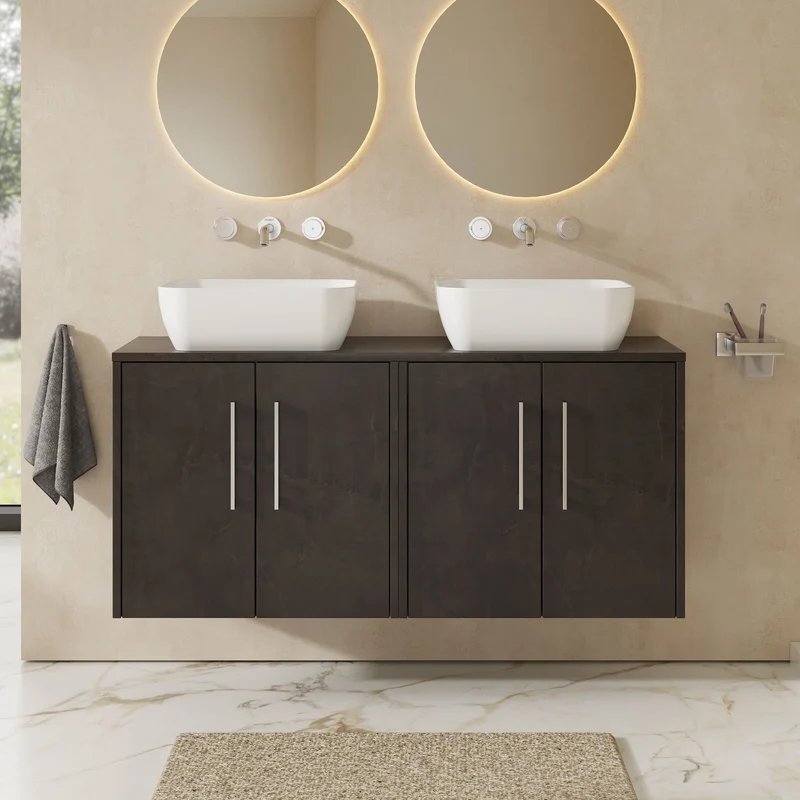 Juno 1200mm Wall Hung 4 Door Vanity Unit & Worktop - Metallic Slate Matt