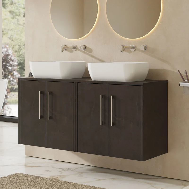 Juno 1200mm Wall Hung 4 Door Vanity Unit & Worktop - Metallic Slate Matt