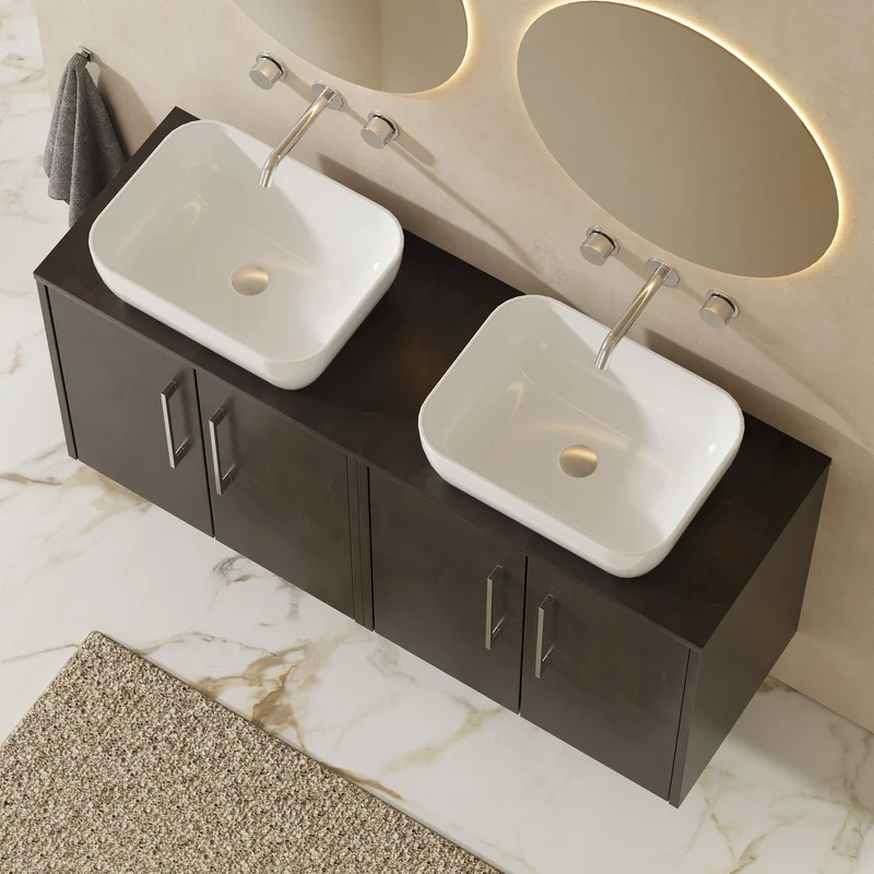 Juno 1200mm Wall Hung 4 Door Vanity Unit & Worktop - Metallic Slate Matt