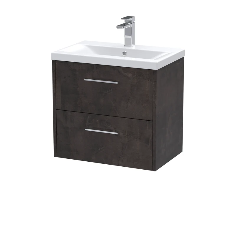 Juno 600mm Wall Hung 2 Drawer Vanity Unit & Mid Edge Ceramic Basin - Metallic Slate Matt