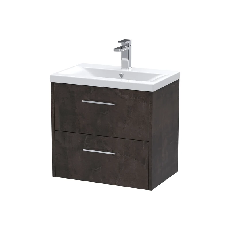 Juno 600mm Wall Hung 2 Drawer Vanity Unit & Mid Edge Ceramic Basin - Metallic Slate Matt