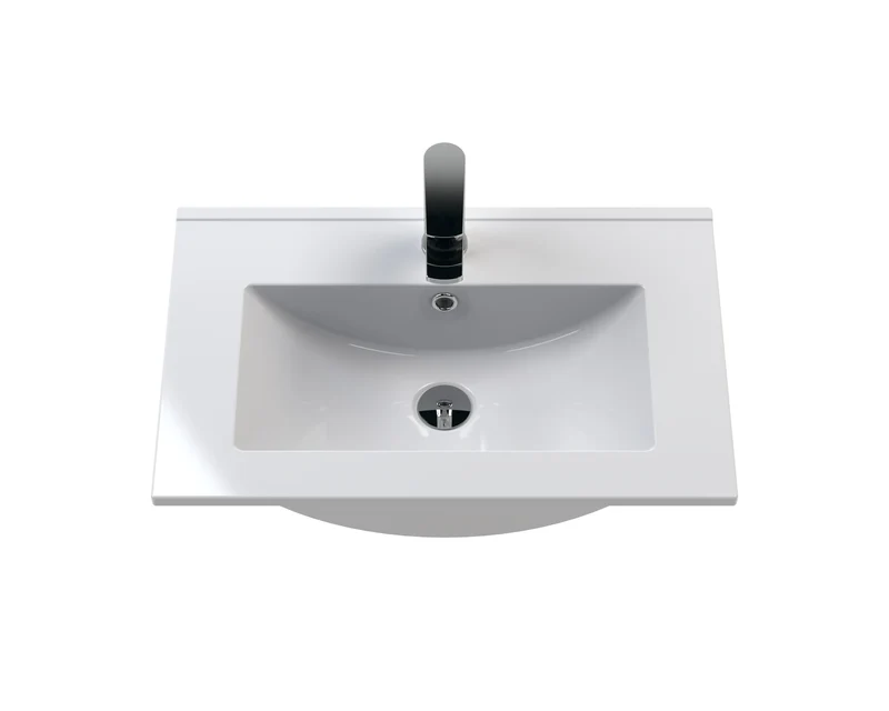 Juno 600mm Wall Hung 2 Drawer Vanity Unit & Minimalist Ceramic Basin - Metallic Slate Matt