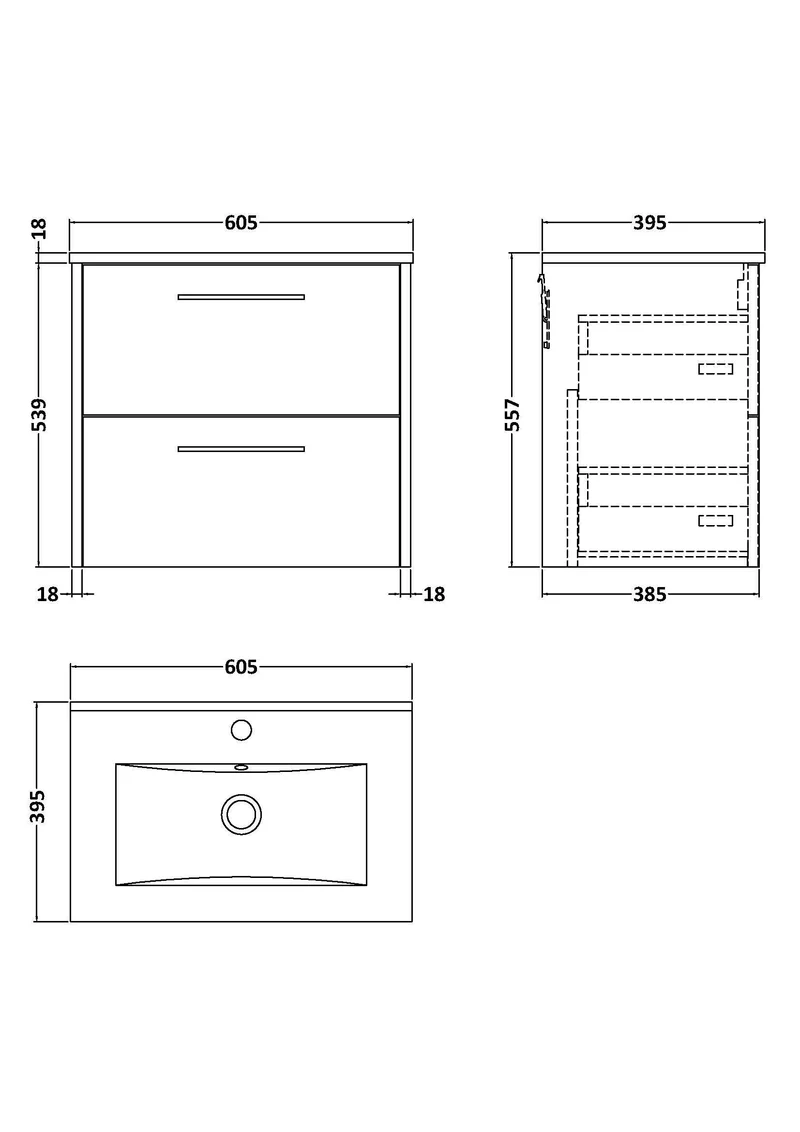 Juno 600mm Wall Hung 2 Drawer Vanity Unit & Minimalist Ceramic Basin - Metallic Slate Matt