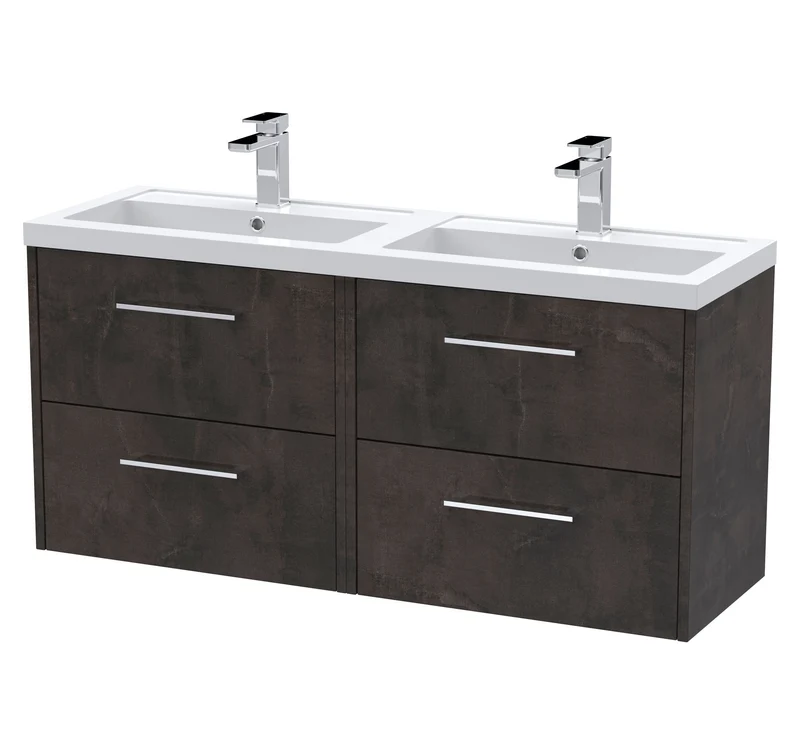Juno 1200mm Wall Hung 4 Drawer Vanity Unit & Double Polymarble Basin - Metallic Slate Matt
