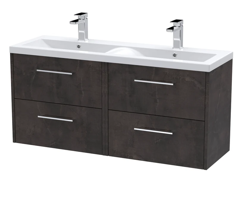 Juno 1200mm Wall Hung 4 Drawer Vanity Unit & Double Ceramic Basin - Metallic Slate Matt