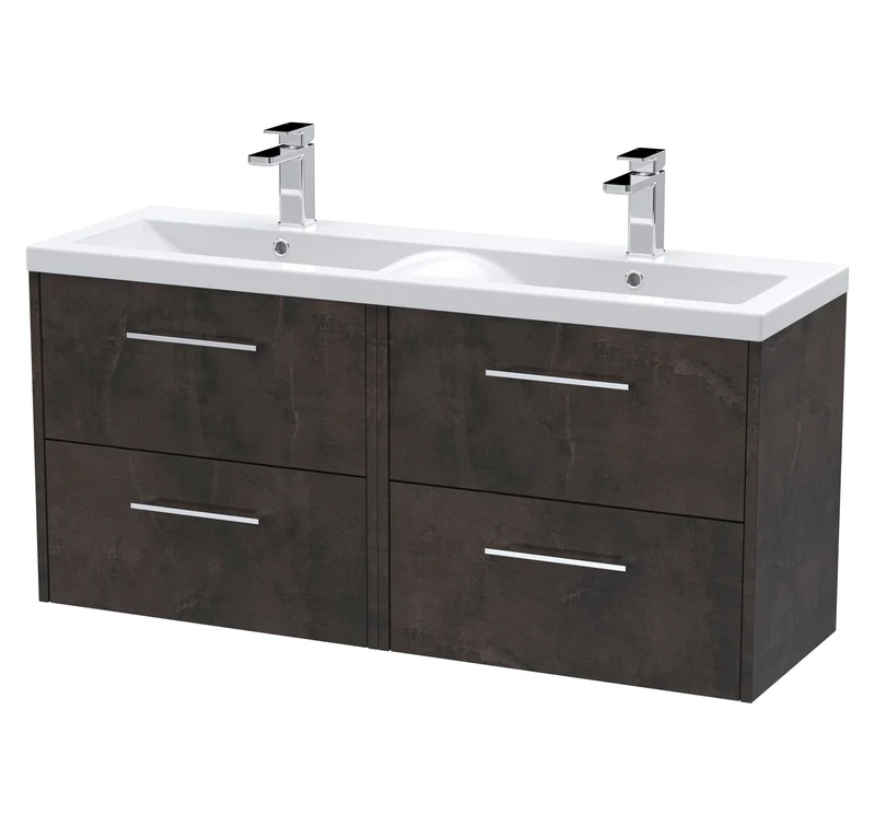 Juno 1200mm Wall Hung 4 Drawer Vanity Unit & Double Ceramic Basin - Metallic Slate Matt