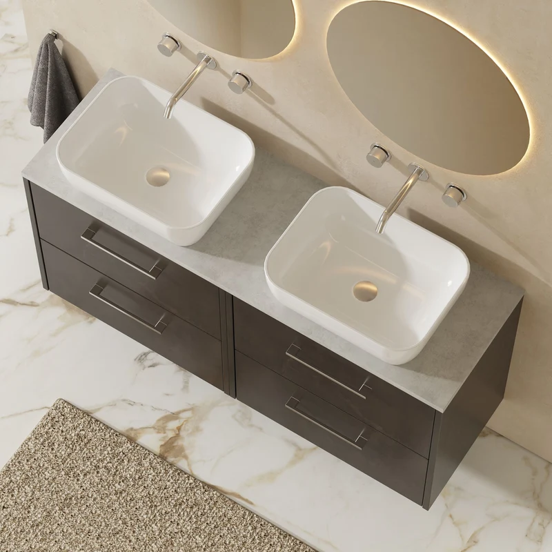 Juno 1200mm Wall Hung 4 Drawer Vanity Unit & Bellato Grey Laminate Worktop - Metallic Slate Matt