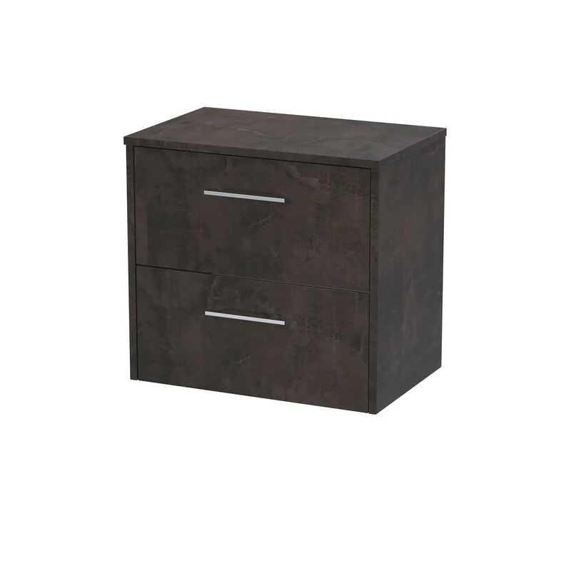 Juno 600mm Wall Hung 2 Drawer Vanity Unit & Worktop - Metallic Slate Matt