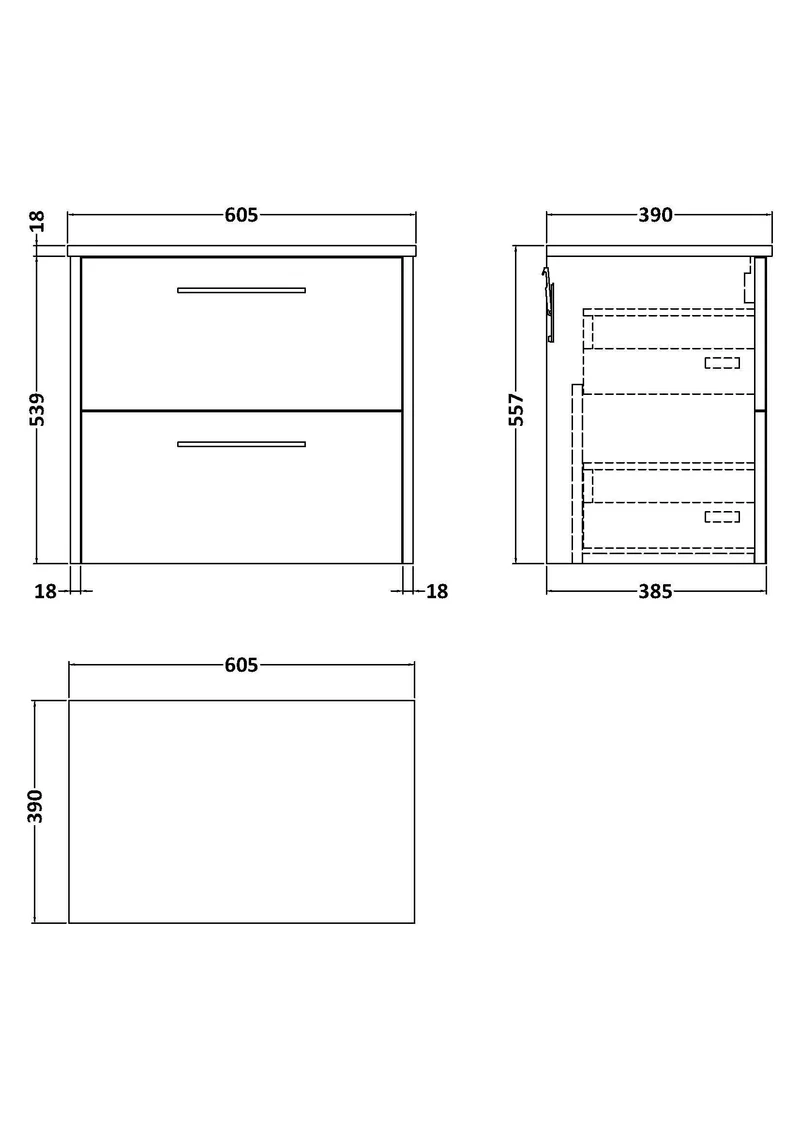 Juno 600mm Wall Hung 2 Drawer Vanity Unit & Worktop - Metallic Slate Matt
