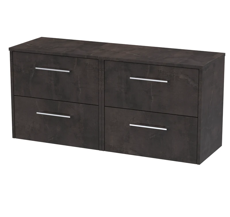 Juno 1200mm Wall Hung 4 Drawer Vanity Unit & Worktop - Metallic Slate Matt
