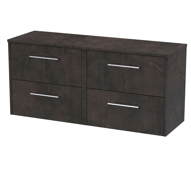 Juno 1200mm Wall Hung 4 Drawer Vanity Unit & Worktop - Metallic Slate Matt