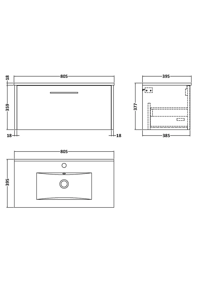 Juno 800mm Wall Hung 1 Drawer Vanity Unit & Minimalist Ceramic Basin - Metallic Slate Matt