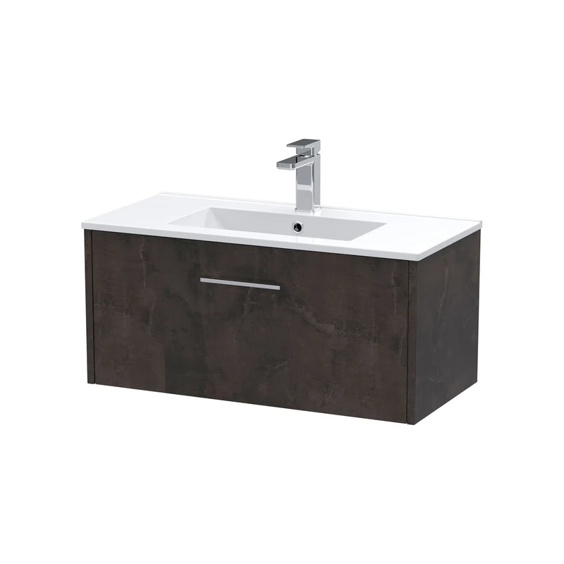 Juno 800mm Wall Hung 1 Drawer Vanity Unit & Minimalist Ceramic Basin - Metallic Slate Matt