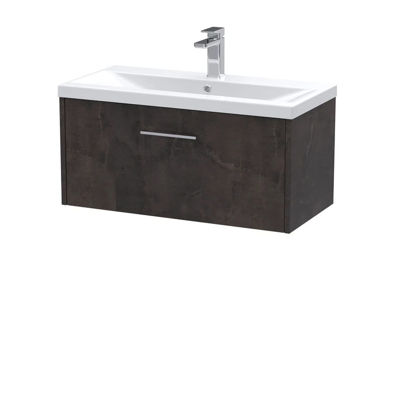 Juno 800mm Wall Hung 1 Drawer Vanity Unit & Mid Edge Ceramic Basin - Metallic Slate Matt