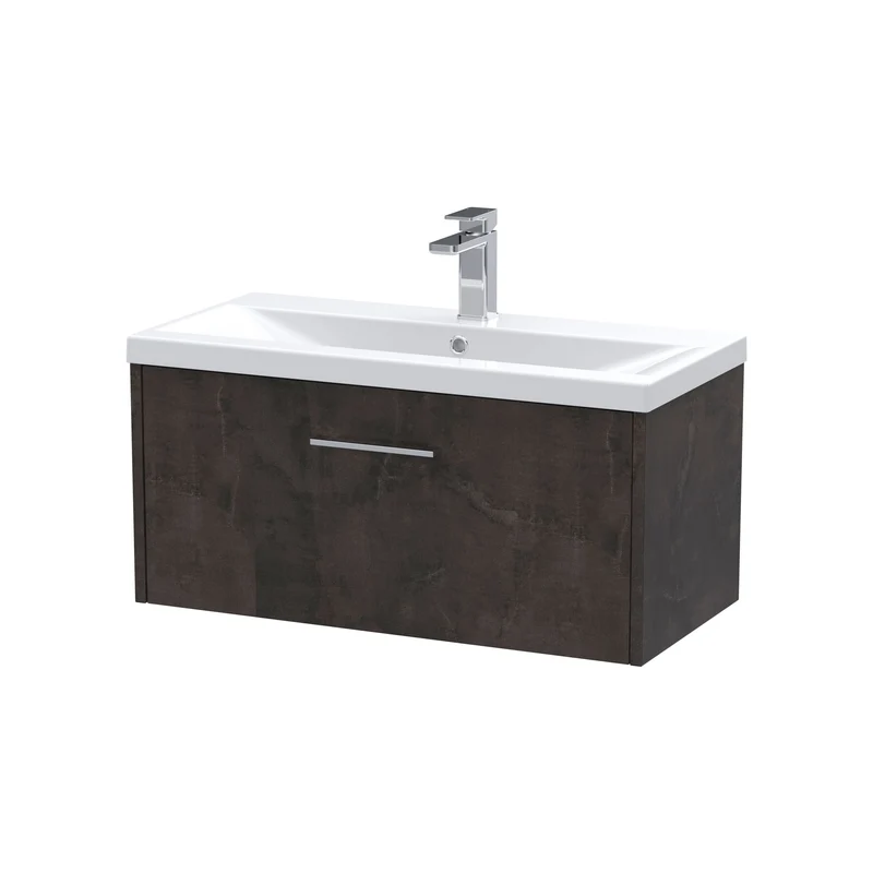 Juno 800mm Wall Hung 1 Drawer Vanity Unit & Mid Edge Ceramic Basin - Metallic Slate Matt