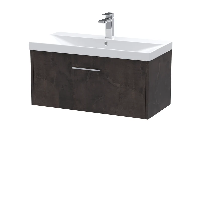 Juno 800mm Wall Hung 1 Drawer Vanity Unit & Thin Edge Ceramic Basin - Metallic Slate Matt