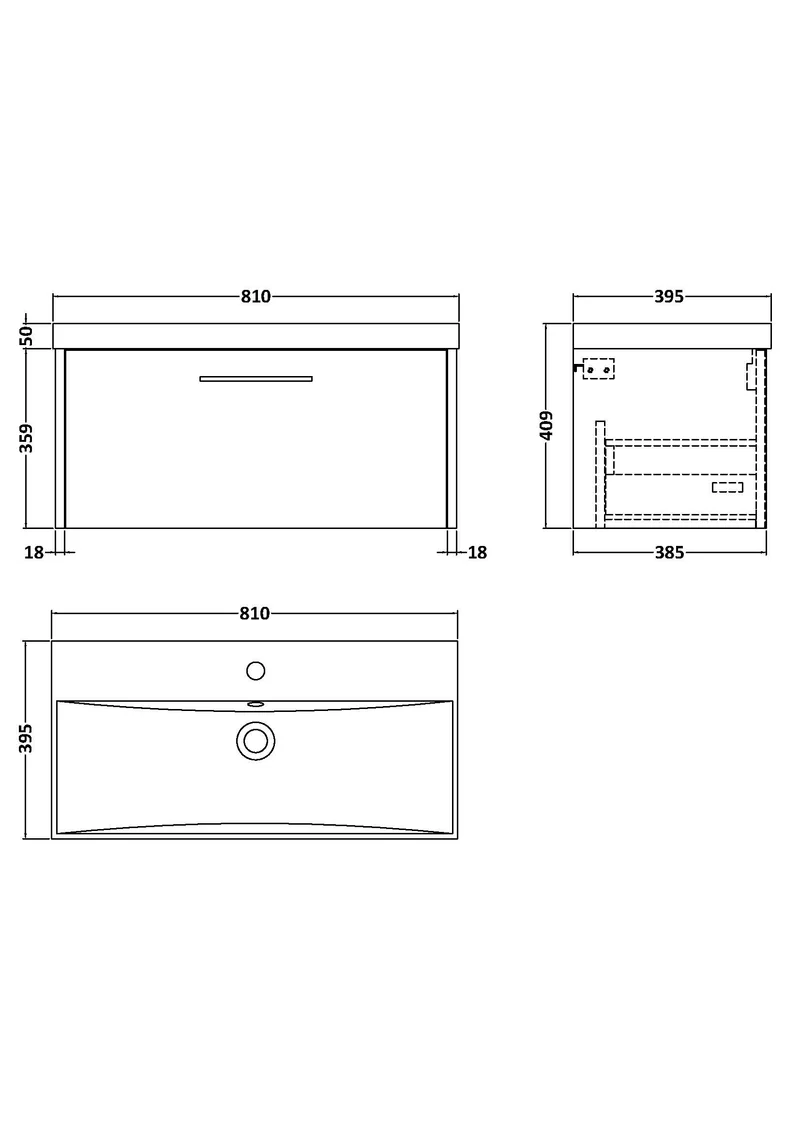Juno 800mm Wall Hung 1 Drawer Vanity Unit & Thin Edge Ceramic Basin - Metallic Slate Matt