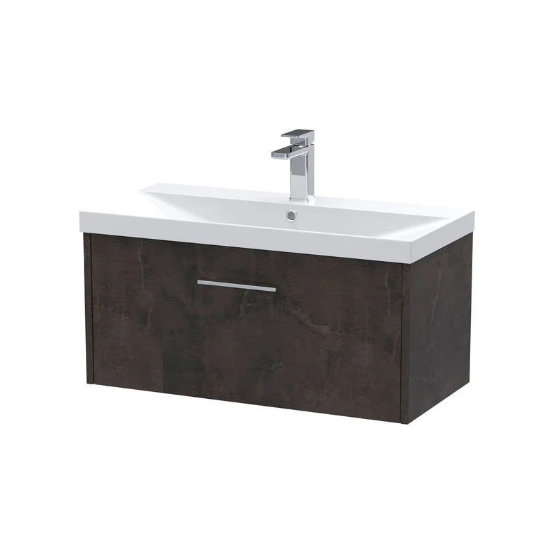 Juno 800mm Wall Hung 1 Drawer Vanity Unit & Thin Edge Ceramic Basin - Metallic Slate Matt