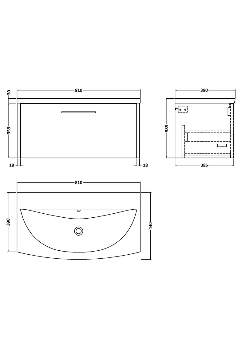 Juno 800mm Wall Hung 1 Drawer Vanity Unit & Curved Ceramic Basin - Metallic Slate Matt