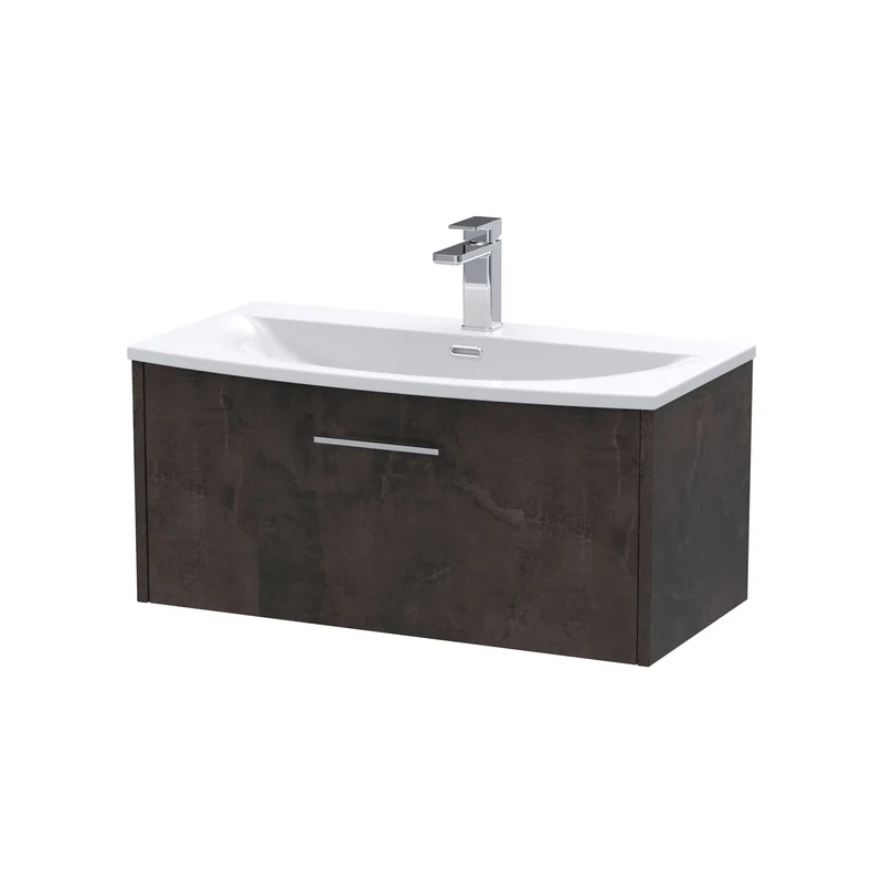 Juno 800mm Wall Hung 1 Drawer Vanity Unit & Curved Ceramic Basin - Metallic Slate Matt