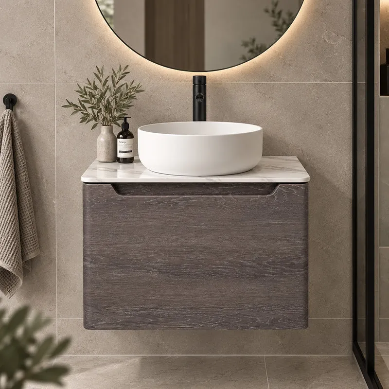 Camden 600mm Wall Hung Vanity Unit & Worktop - Graphite Oak