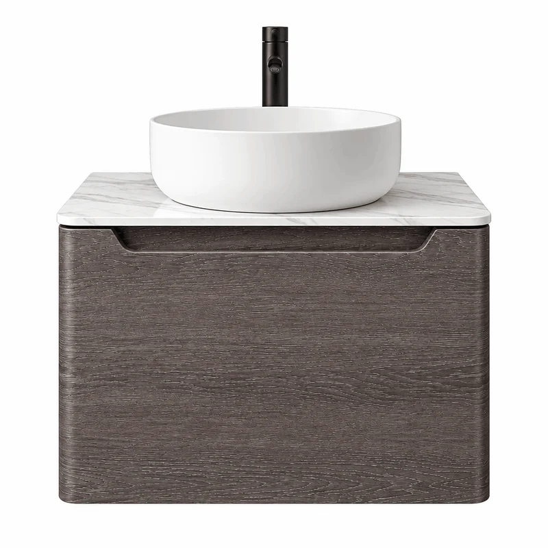 Camden 600mm Wall Hung Vanity Unit & Worktop - Graphite Oak