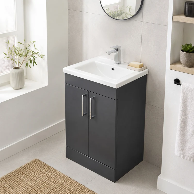 Ardan 500mm 2 Door Floor Standing Vanity Unit & Basin - Anthracite