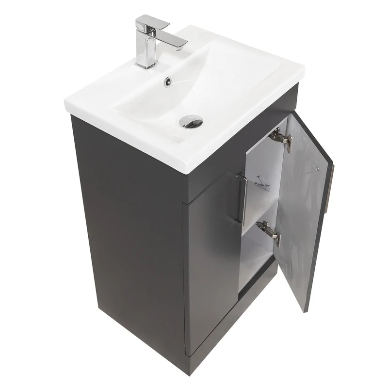 Ardan 500mm 2 Door Floor Standing Vanity Unit & Basin - Anthracite