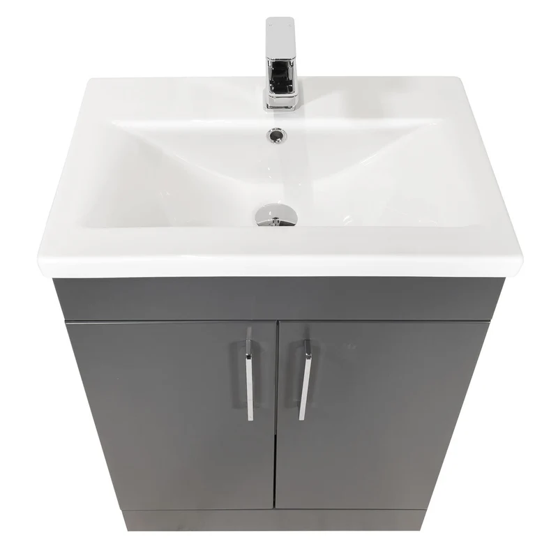 Ardan 600mm 2 Door Floor Standing Vanity Unit & Basin - Anthracite