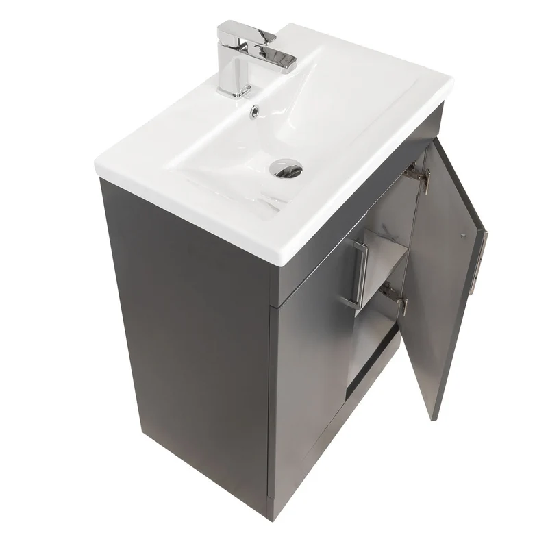 Ardan 600mm 2 Door Floor Standing Vanity Unit & Basin - Anthracite
