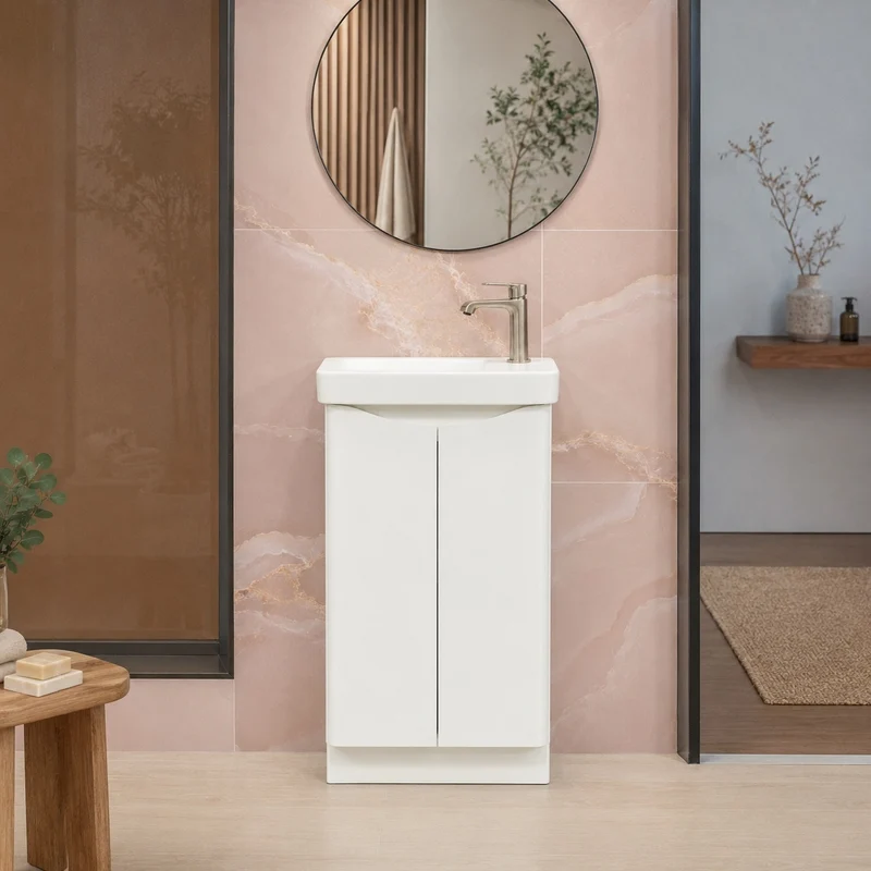 Happi 500mm 2 Door Floor Standing Cloakroom Vanity Unit - Matt White inc Basin