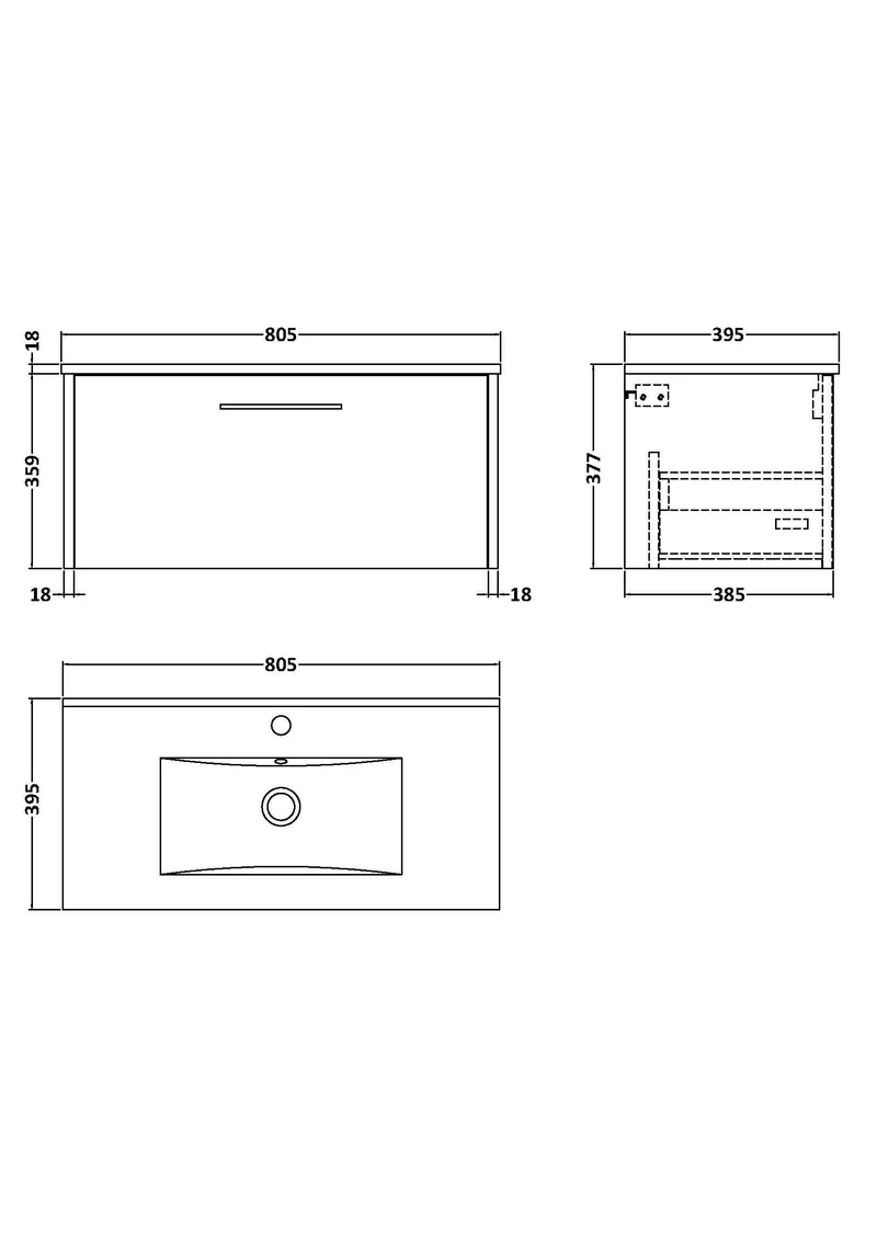 Juno 800mm Wall Hung 1 Drawer Vanity Unit & Minimalist Ceramic Basin - Midnight Blue Matt
