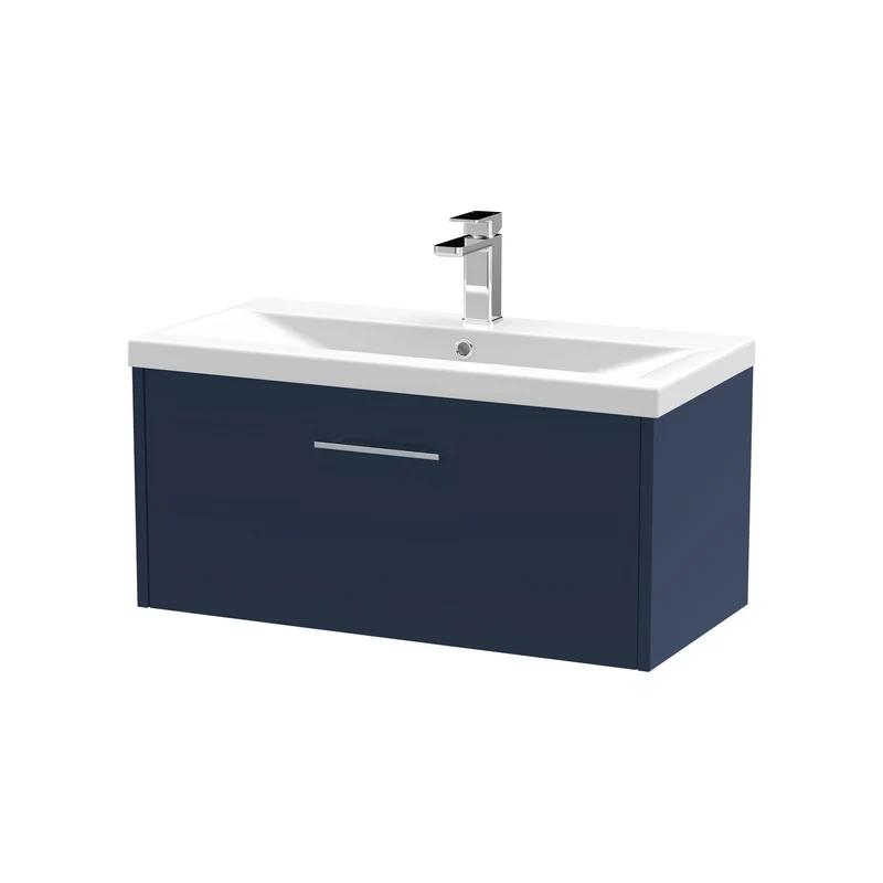 Juno 800mm Wall Hung 1 Drawer Vanity Unit & Mid Edge Ceramic Basin - Midnight Blue Matt