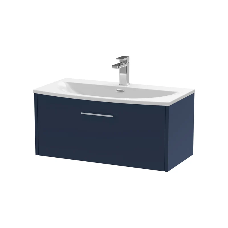 Juno 800mm Wall Hung 1 Drawer Vanity Unit & Curved Ceramic Basin - Midnight Blue Matt