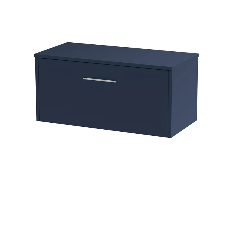 Juno 800mm Wall Hung 1 Drawer Vanity Unit & Worktop - Midnight Blue Matt